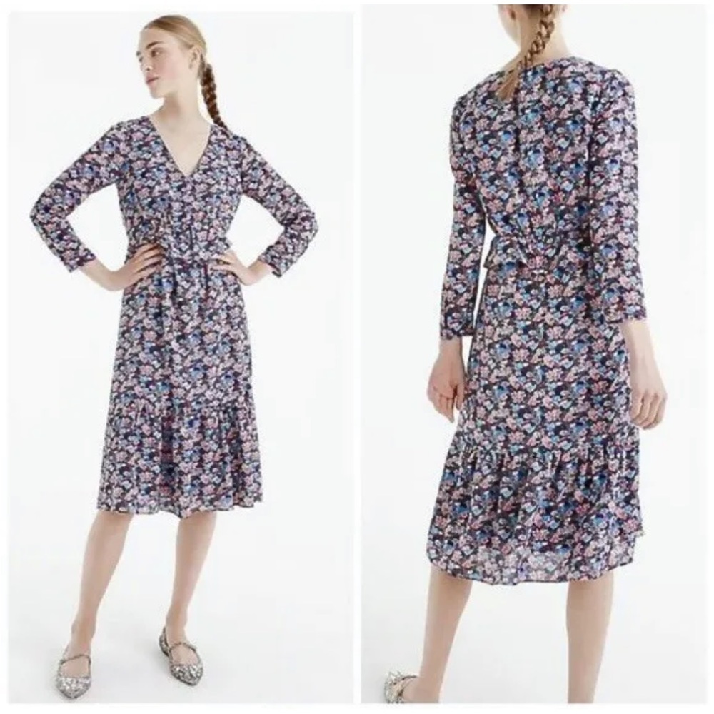 J. Crew Paisley Floral Ruffle Hem Dress in‎ Size 0